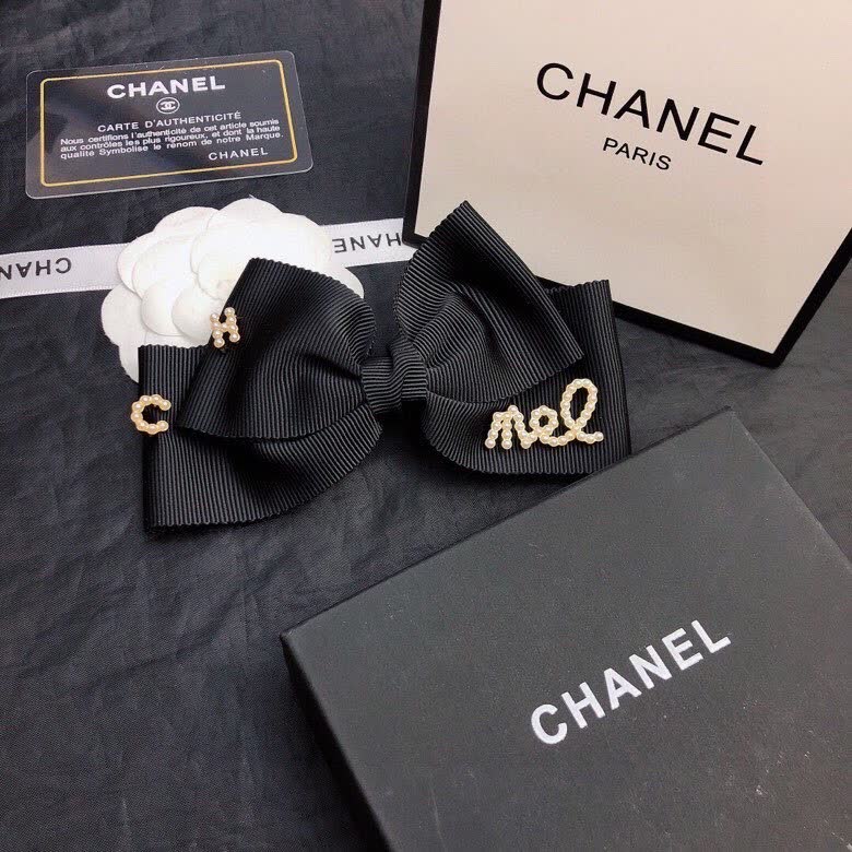 Chanel Paris Black Ribbon Hair Clip